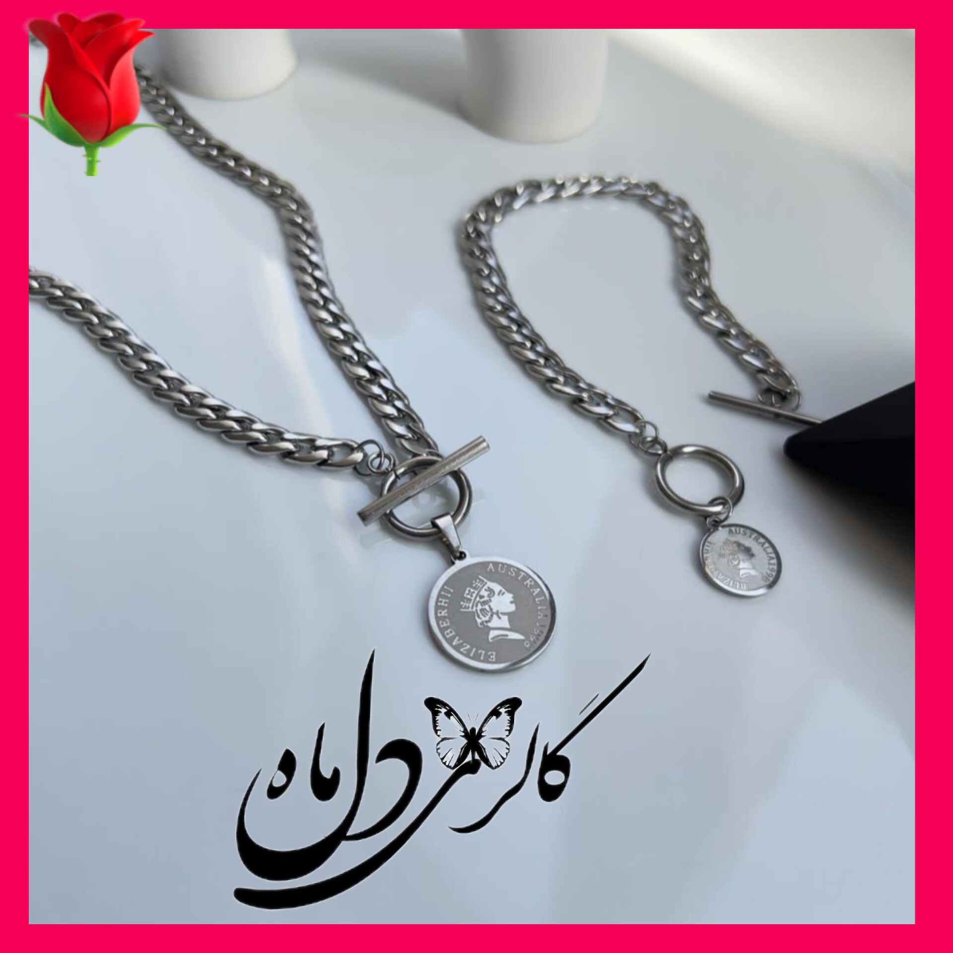 ست دستبند و گردنبند کارتیر استیل رنگ ثابت اسپرت زنانه و مردانه در رنگبندی نقره ای و طلایی