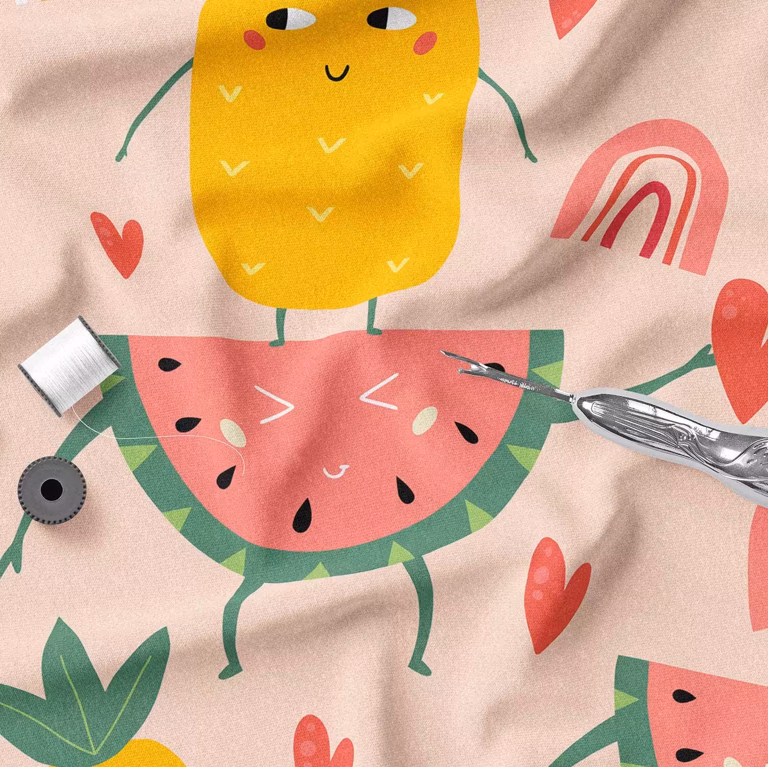 پارچه روبالشی مخمل پارچه باما طرح هنداونه     کد 5011598