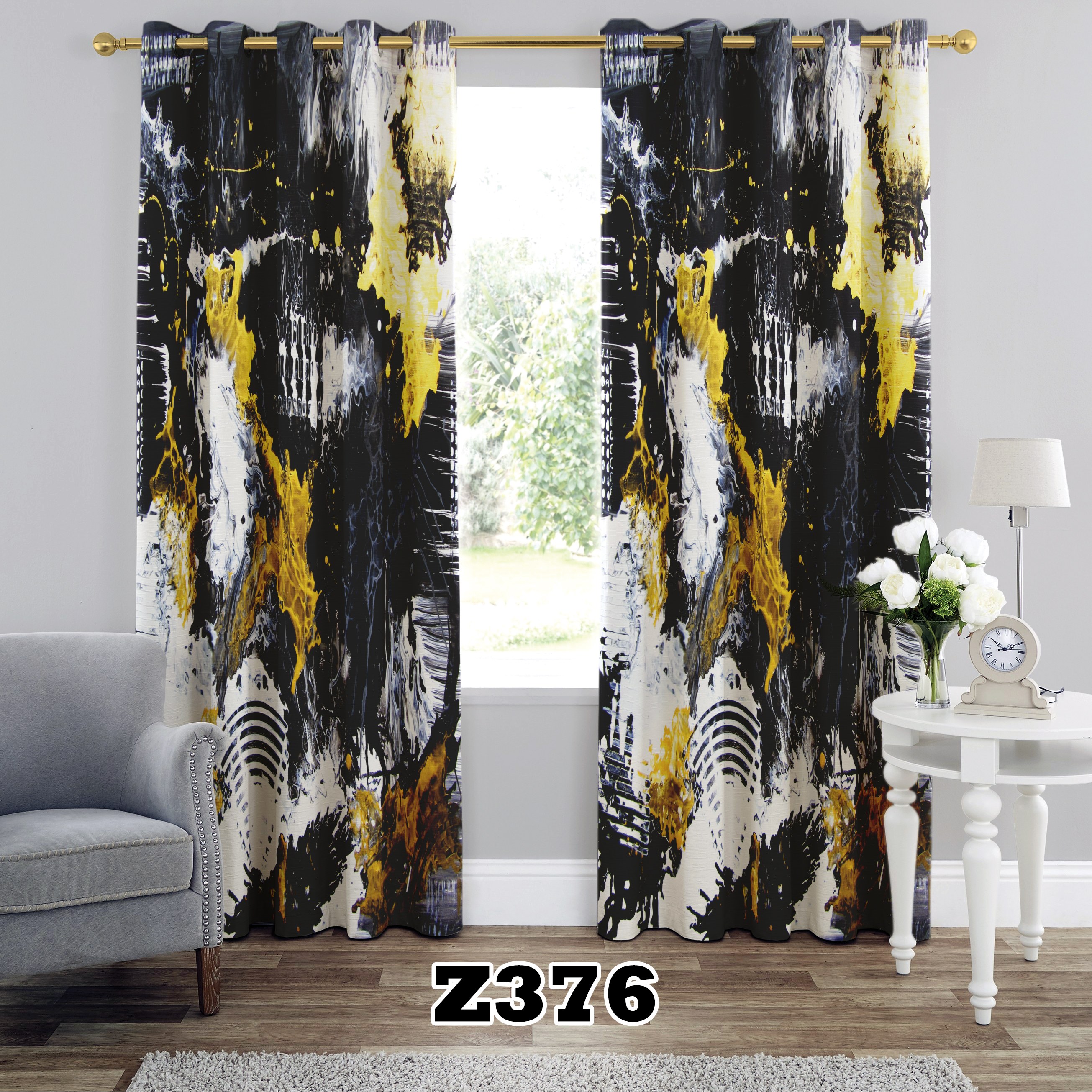 پرده چاپی طرح ابرنگ کد Z376 تک قواره ارتفاع 300 عرض 140 سانت