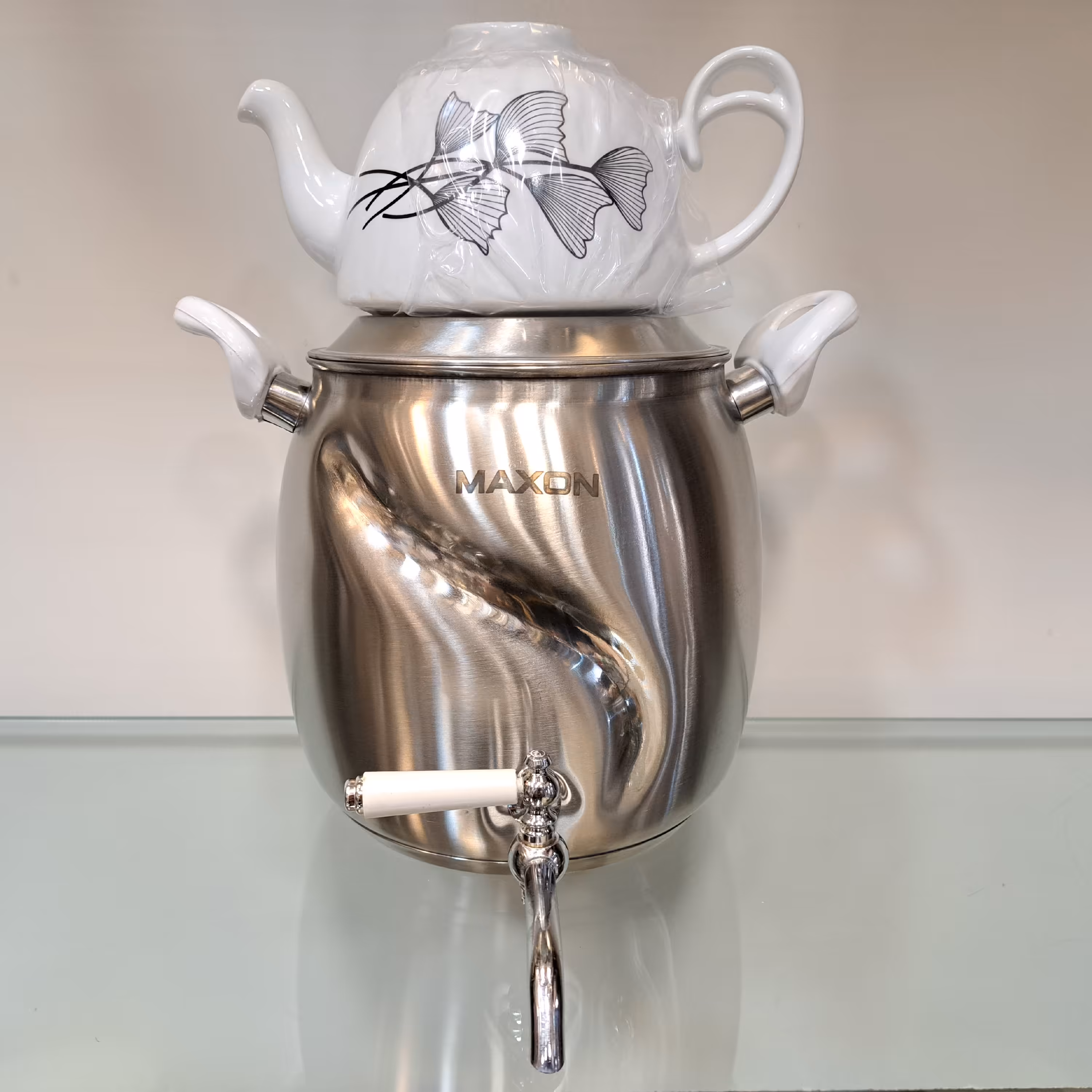 کتری و قوری استیل  نفیس مدل مکسون ظرفیت 6 لیتر