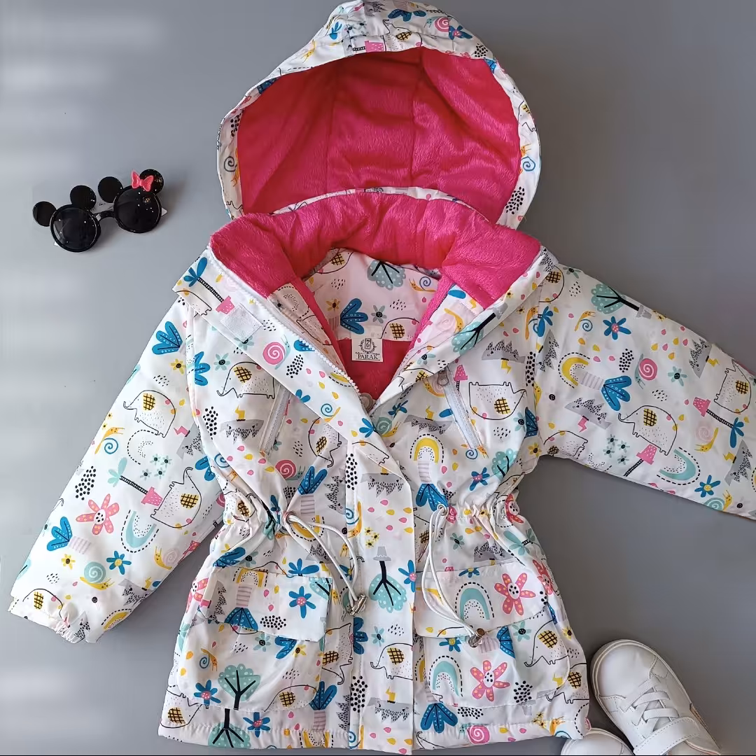 کاپشن دخترانه مزرعه فیل ها سفیدصورتی جنس شمعی