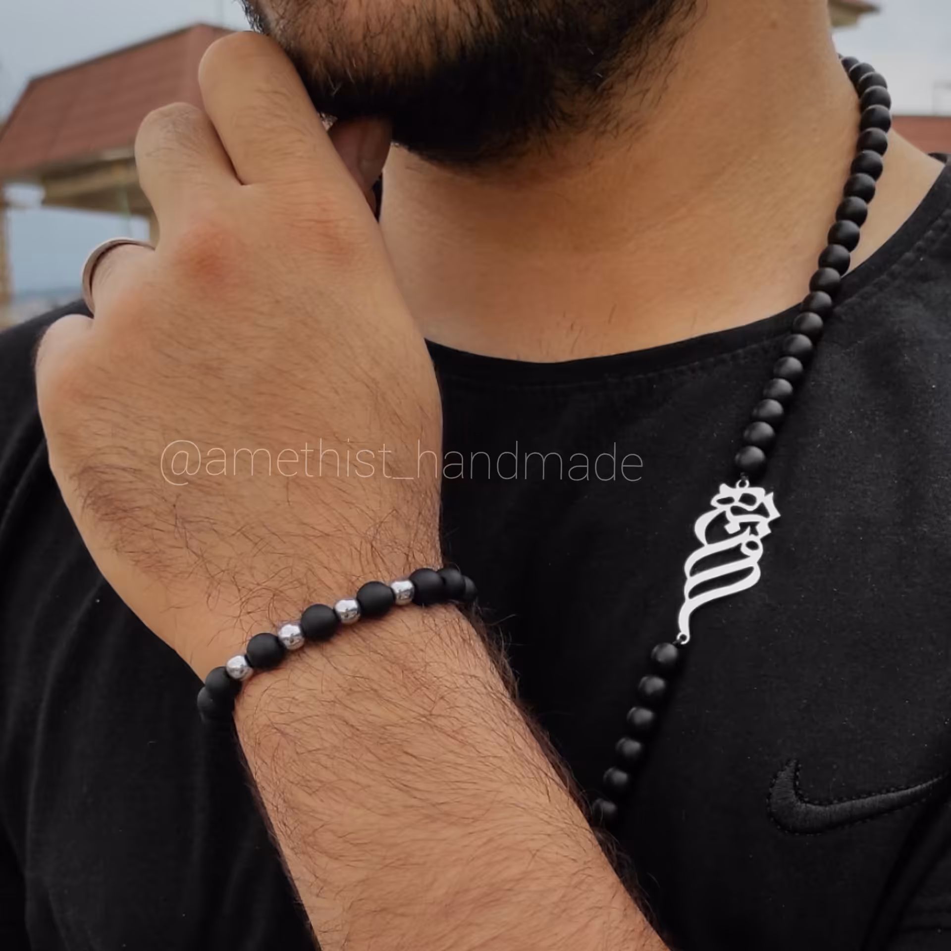 گردنبند اسم روزبه استیل نقره ای