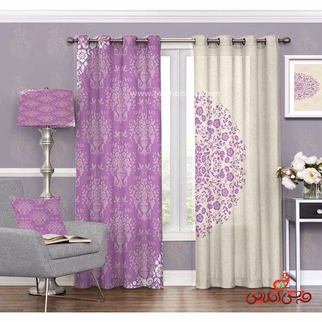 پرده سنتی سفید صورتی کد 3274