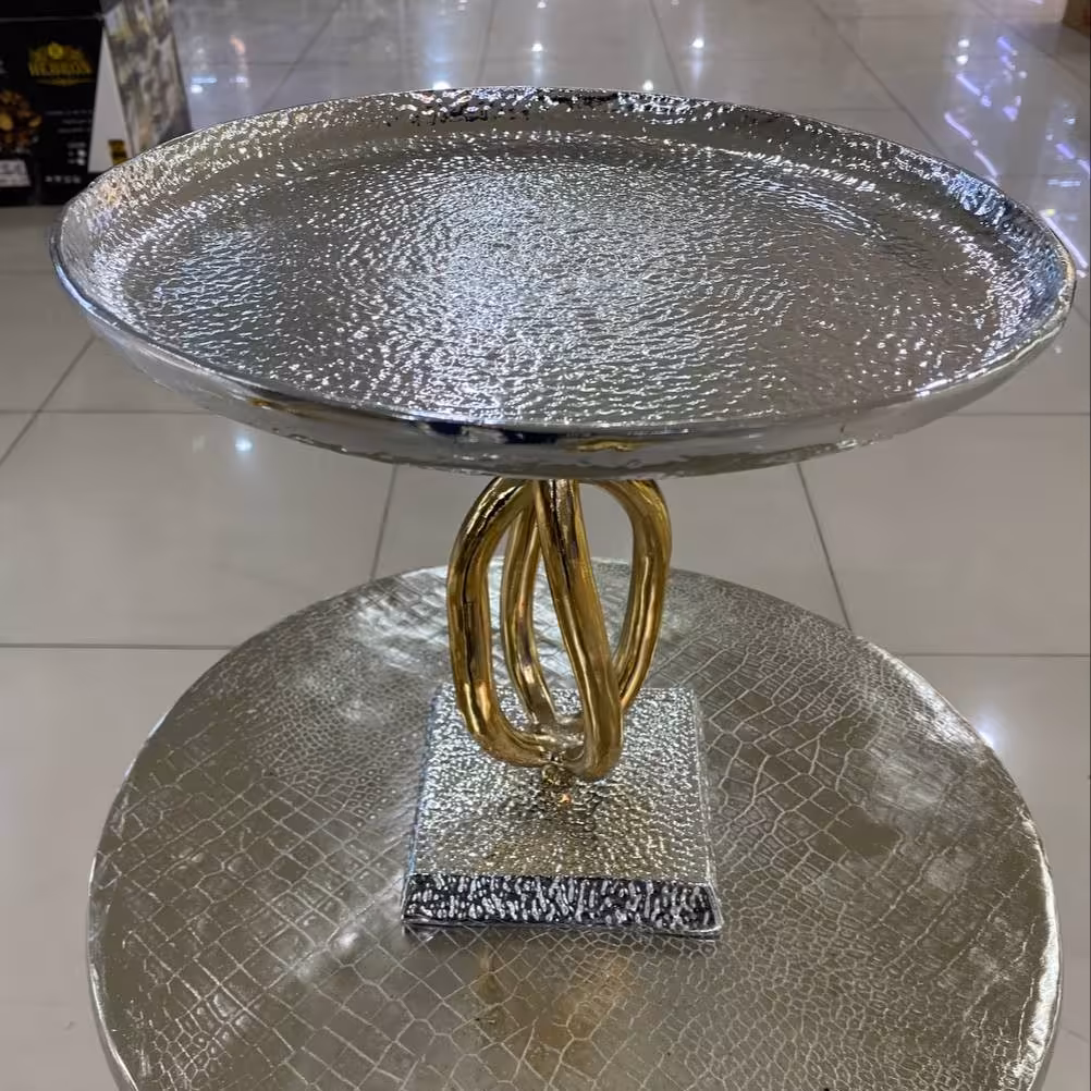 شیرینی  خوری طرح زنجیری آلومینیوم 2رنگ نقره و طلا تضمینی بدون کوچکترین تغیر رنگ