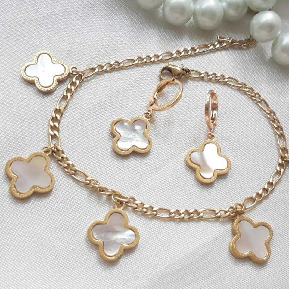 دستبند و گوشواره ون کلیف صدفی