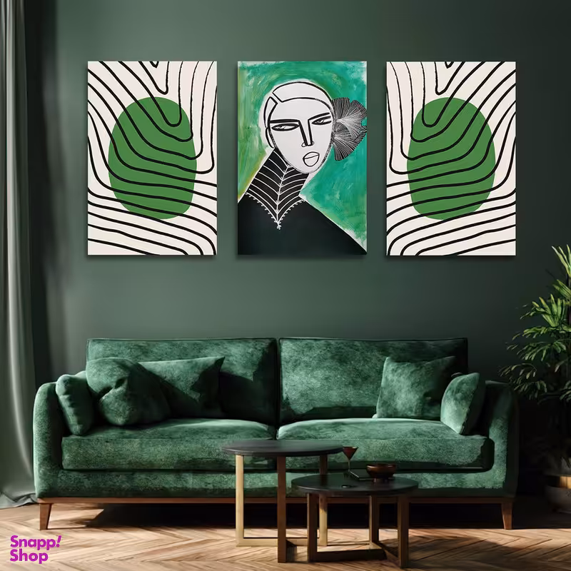 تابلو شاسی بکلیت طرح نقاشی دکوراتیو مدرن سبک کوبیسم مدل SH-1418 مجموعه 3 عددی