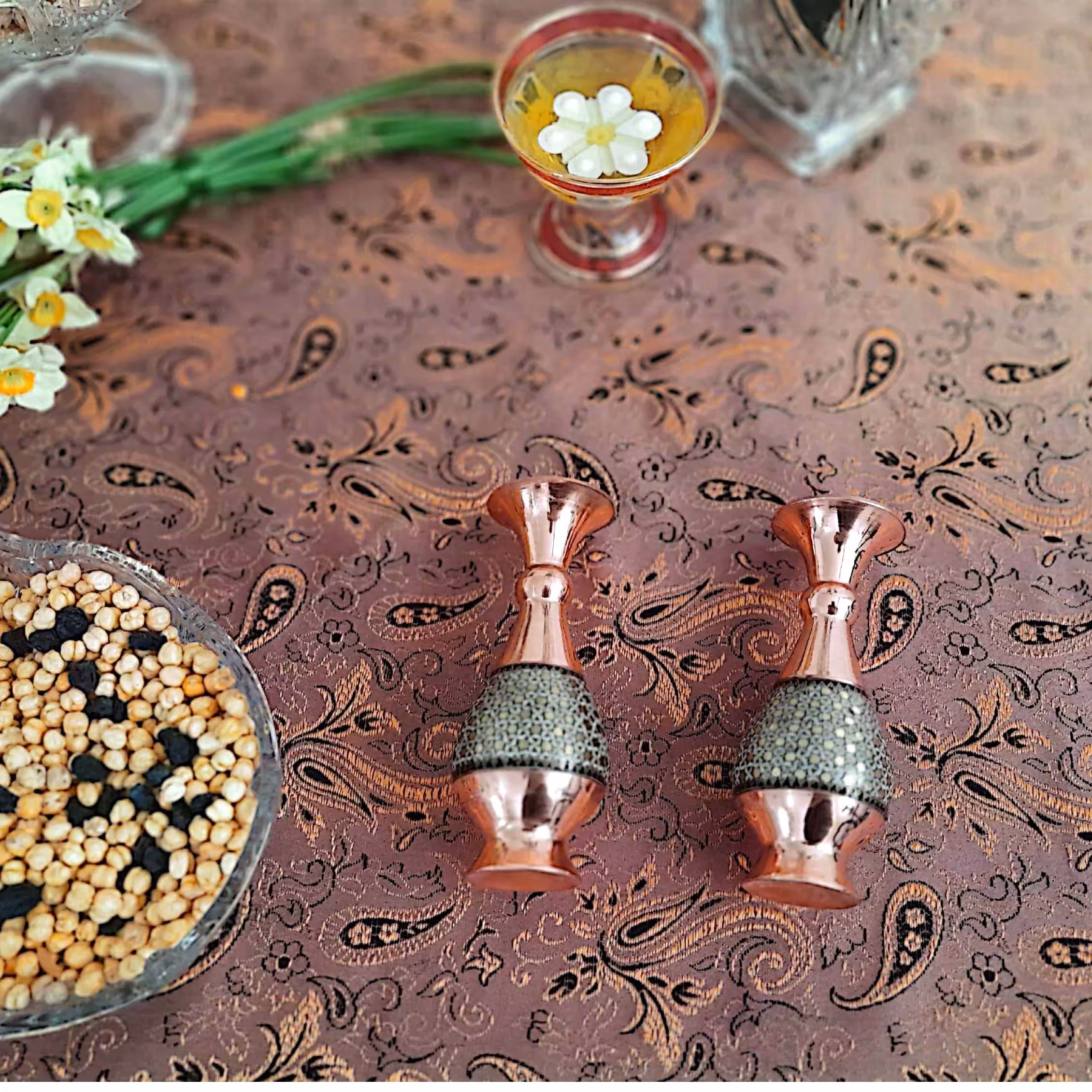 گلدان مس و خاتم 