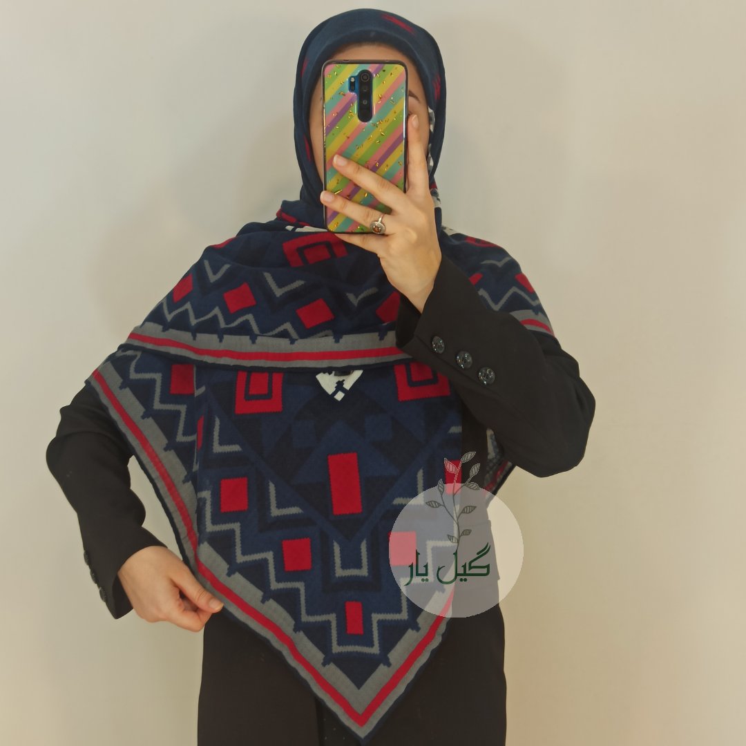 روسری نخی پاییزه سرمه ای/قرمز قواره 130 ( با کیفیت و ایستایی بالا)