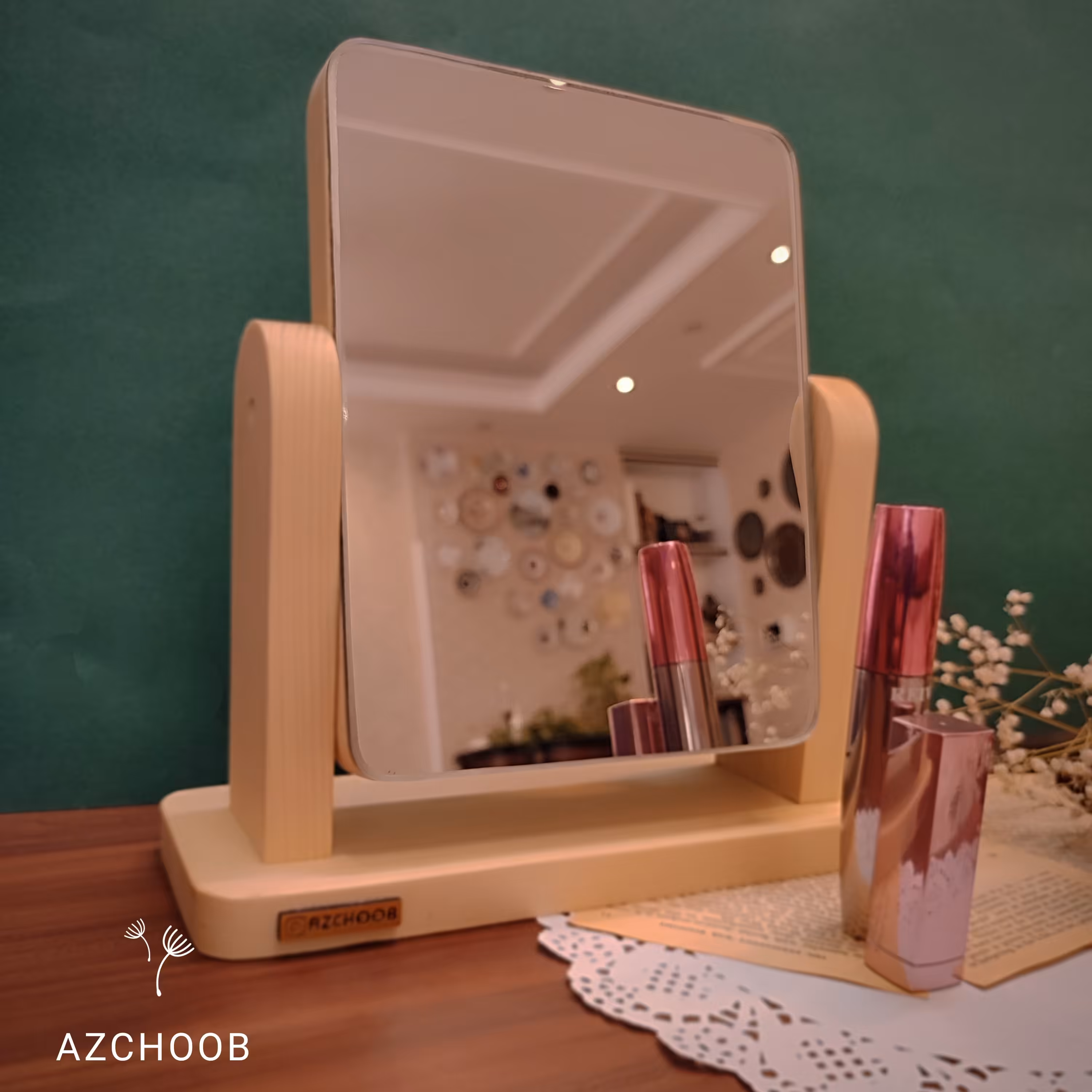 آینه رومیزی چوبی دکوراتیو (پس کرایه)