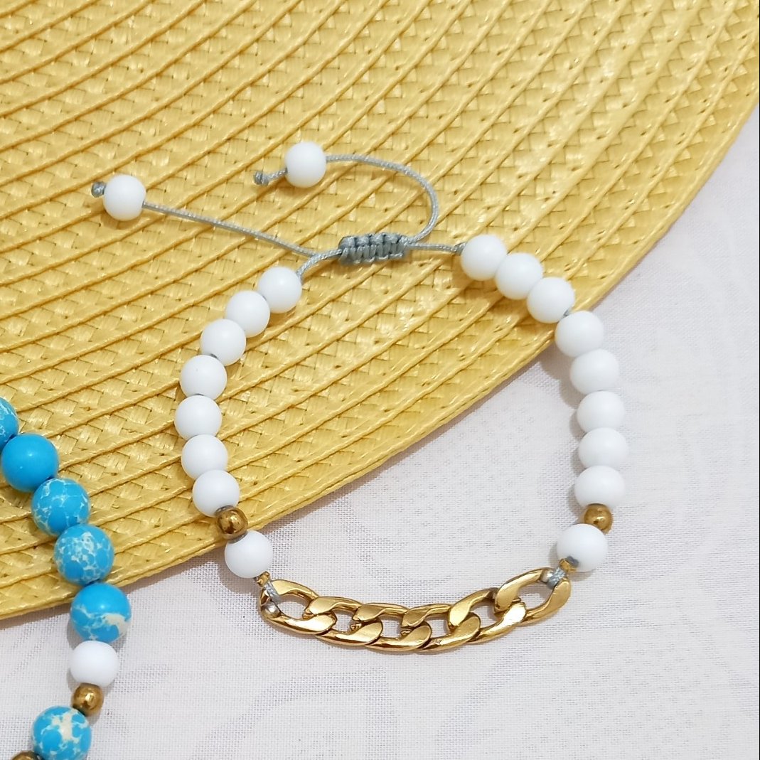 دستبند سنگ اونیکس با کارتیر استیل و رنگ ثابت