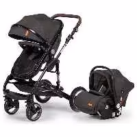 کالسکه elele مدل velar  کریکات شونده با صندلی رو به مادر و  رنگ مشکی-ذغالی و چرم دوزی قهوه ای روشن     elele velar /black &grey