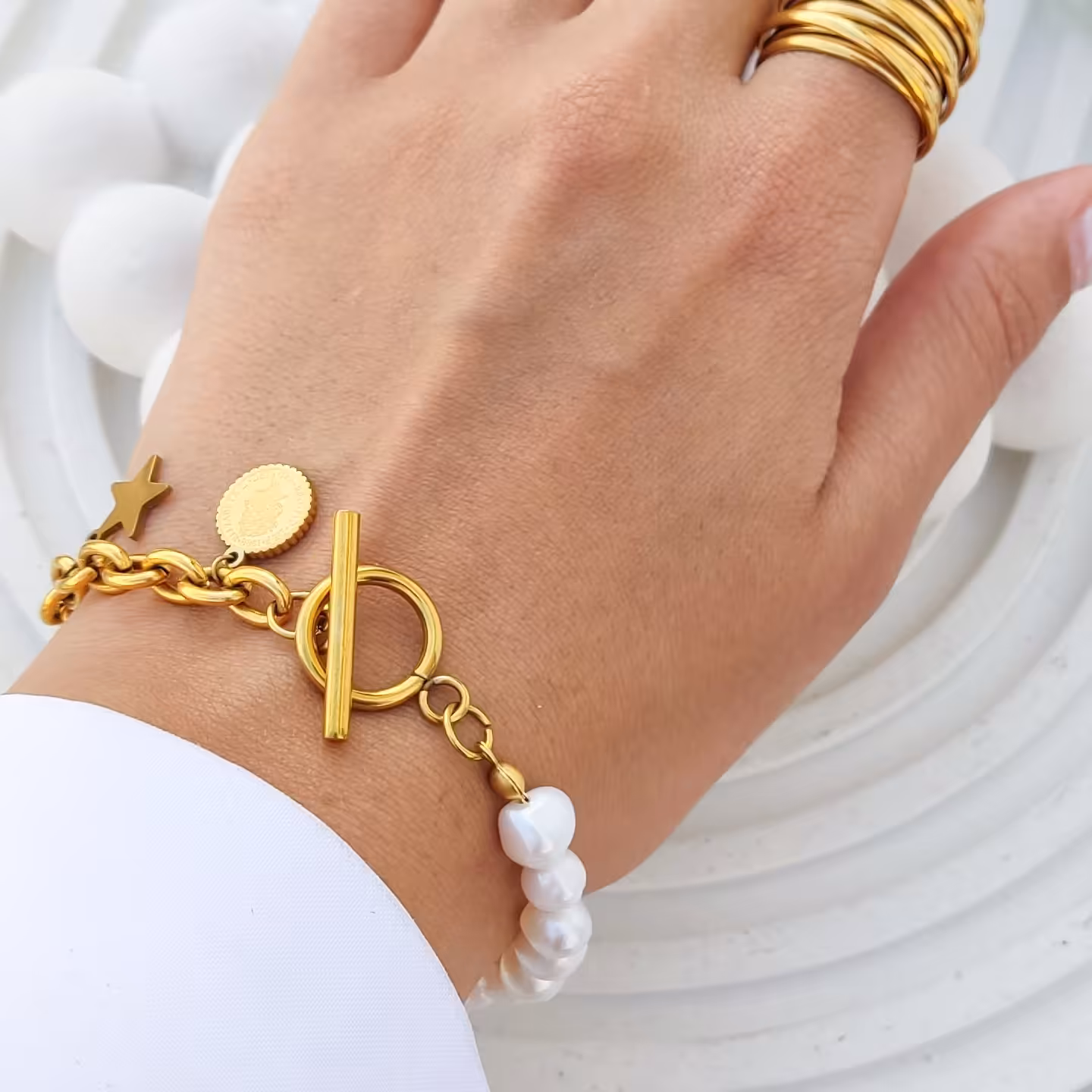 دستبند استیل ومروارید 