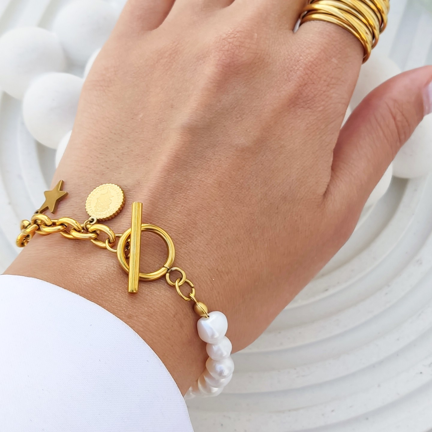 دستبند استیل ومروارید 