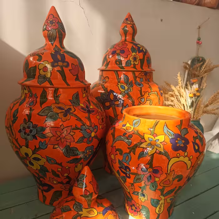 جینجرجار، سفالی، زیرلعابی،طرح سنتی،ارتفاع 52،47،35