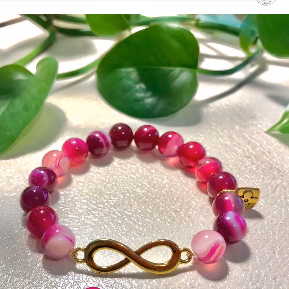 دستبند عقیق و پلاک استیل بینهایت