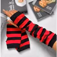 ساقدست راه راه قرمز مشکی انگشتی نخ پنبه فری سایز