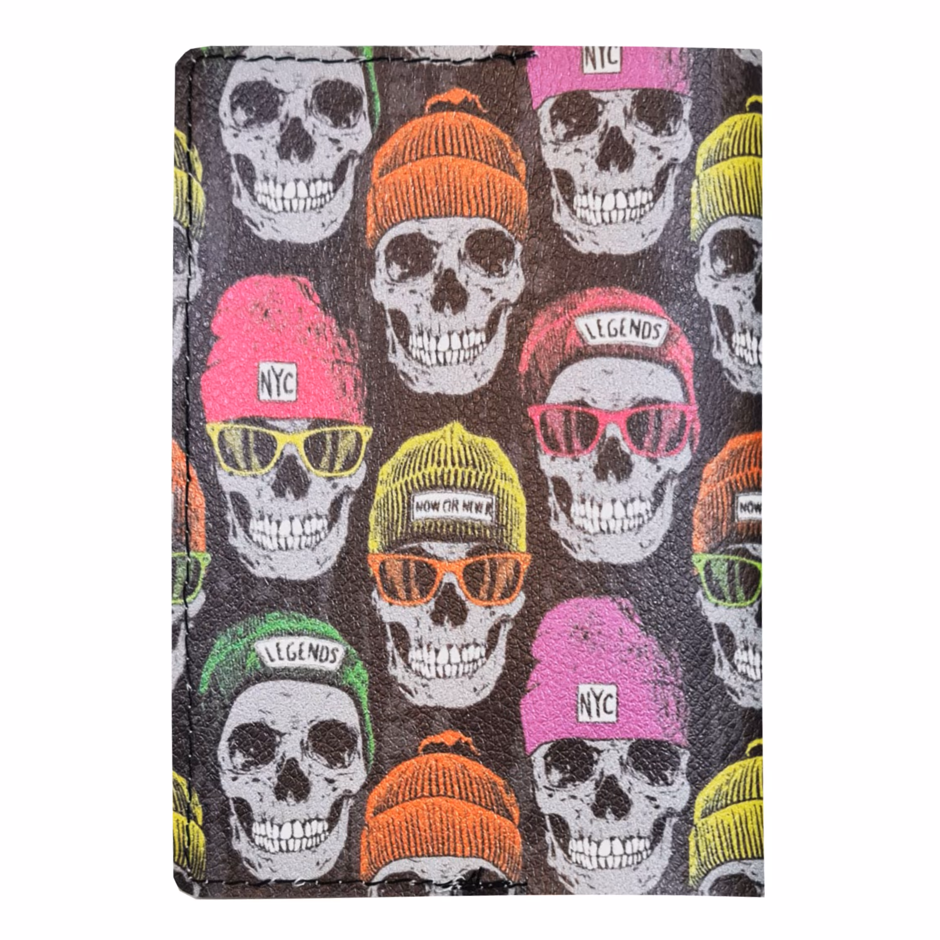 جلد شناسنامه سایز جدید و جلد پاسپورت چرم مصنوعی طرح جمجمه اسکلت (فروش به صورت خرده و عمده)