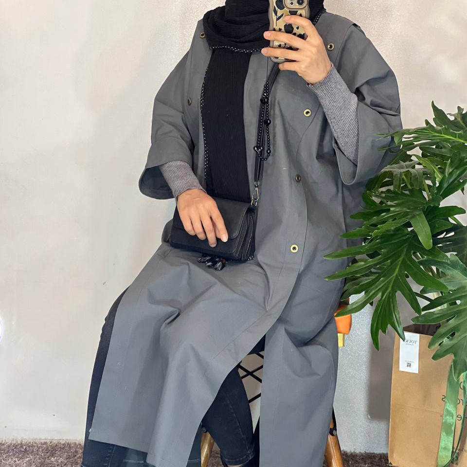 مانتو بلند زنانه پاییزه جلوبسته کتان زارا فری سایز  ارسال رایگان رنگ طوسی