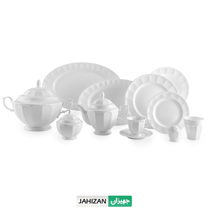 سرویس چینی زرین 103پارچه سفید نئوکلاسیک (عالی)