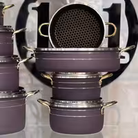 سرویس قابلمه 14  پارچه برند کیژان، مشکی سنباده ای و بادمجانی