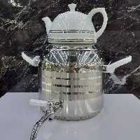 کتری قوری دستی لوکس 5لیتر دسته سفید  کف چدن استیل براق