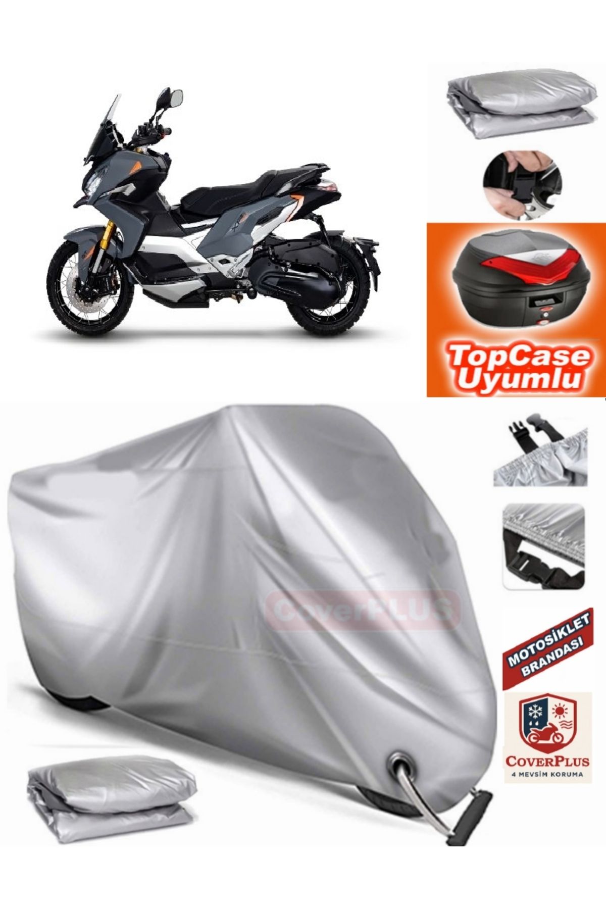 چادر موتورسیکلت خاکستری قفل سازگار با PEUGEOT XP 400 BRANDA TOPCASE کیسه عقب MotoEn