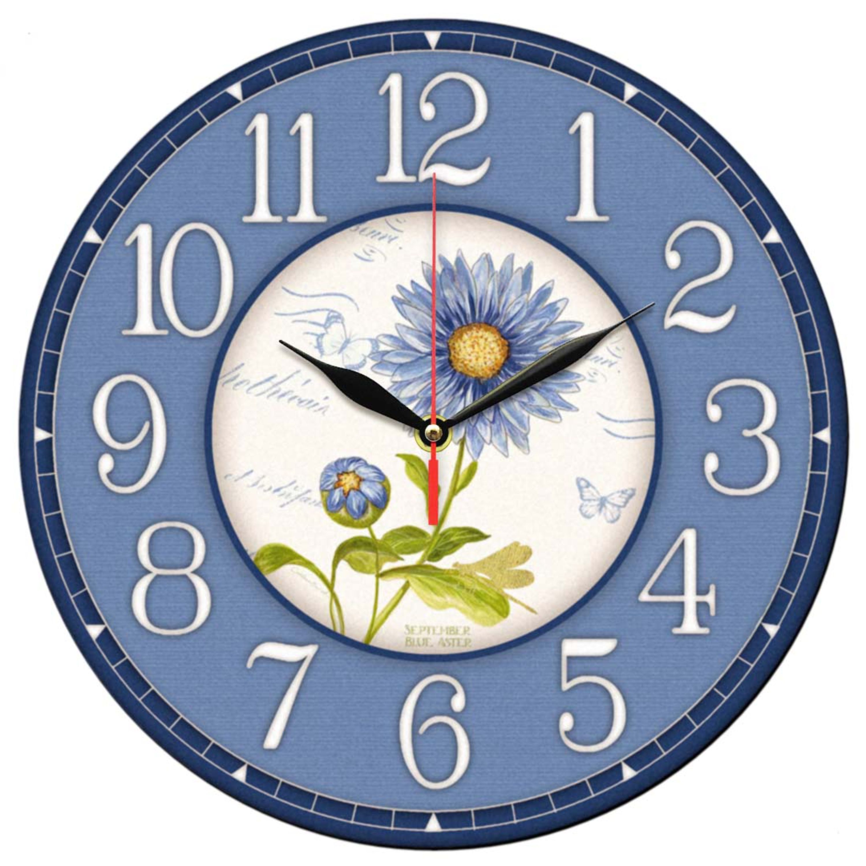 ساعت دیواری مدل 1125 طرح گل آبی و پروانه سایز 30