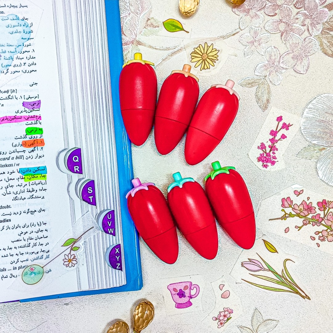 ماژیک هایلایت گوجه یا فلفلی . لوازم تحریر فانتزی ماژیک فانتزی هایلایتر علامت زن  رنگی رنگی ماژیک رنگی