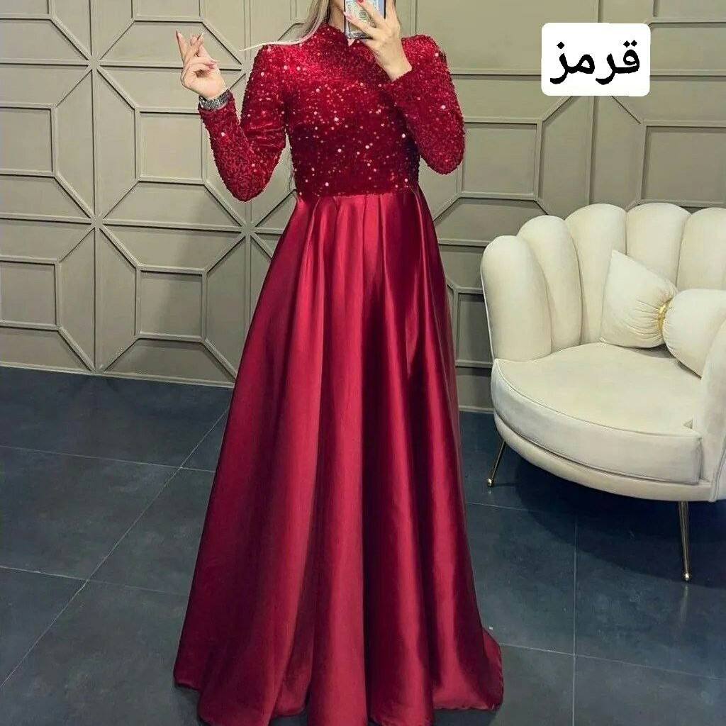 ماکسی پوشیده مجلسی پولک و ساتن