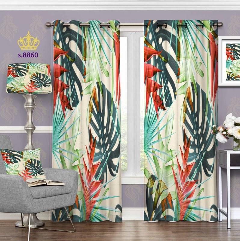 پرده پذیرایی دو قواره طرح برگ کد S8860