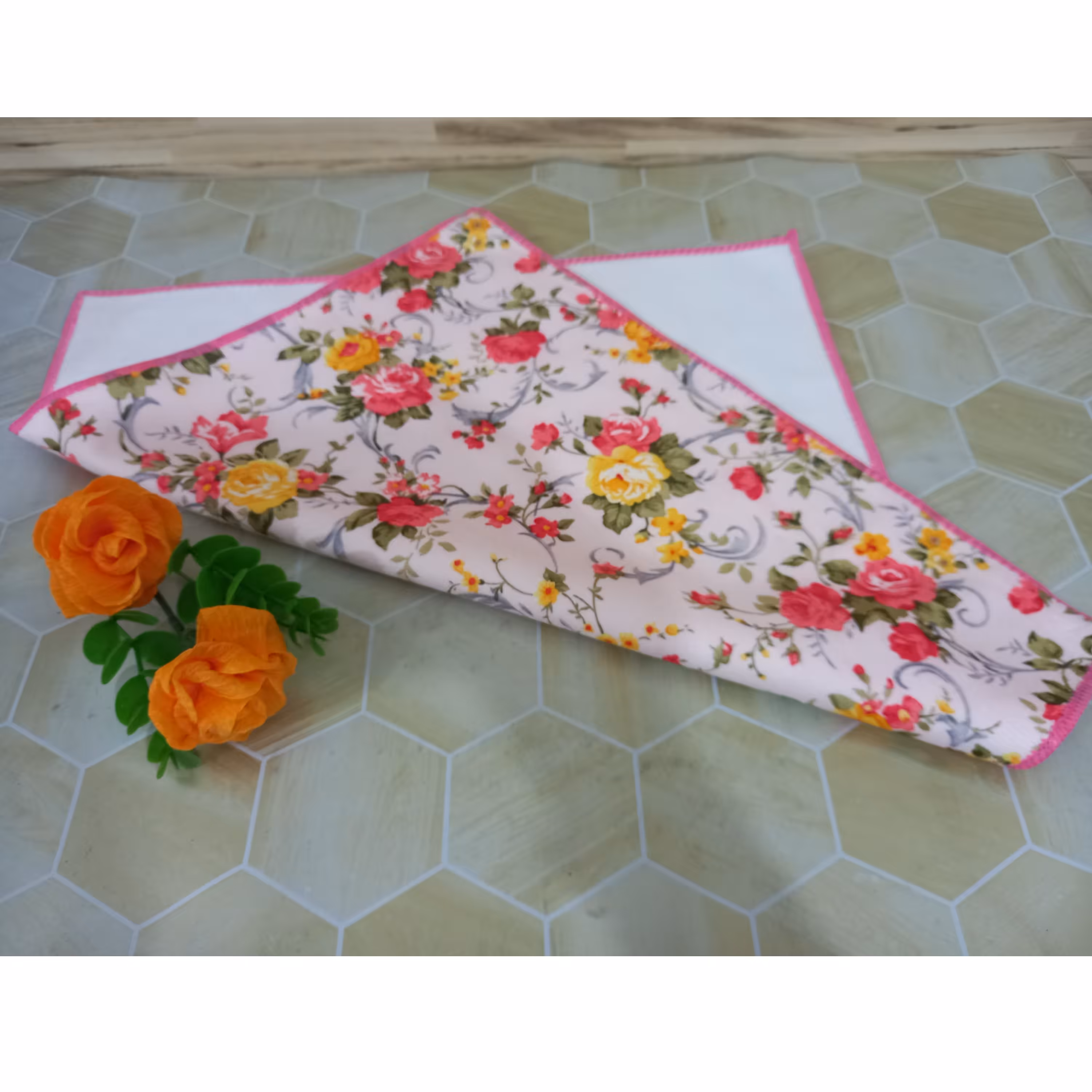 دستمال پنبه ای گلدار 2 عددی 40 سانتی 