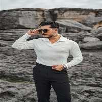 پلیور سفید مردانه ژاکت یقه چوگان روبان برجسته OUTFİT MAN