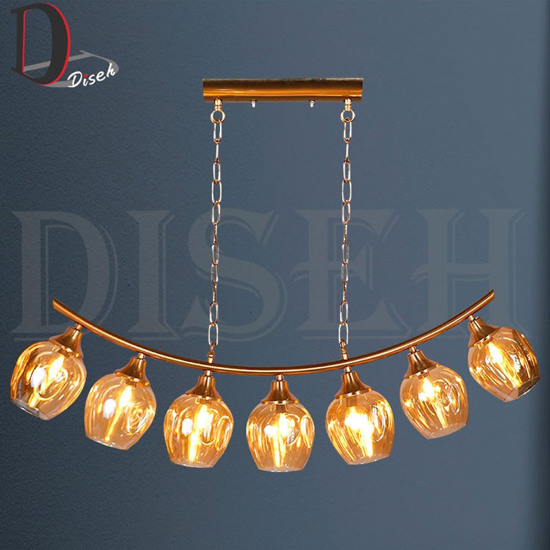 لوستر خطی مدرن با حباب عسلی-برند دکوراتیو دیسه