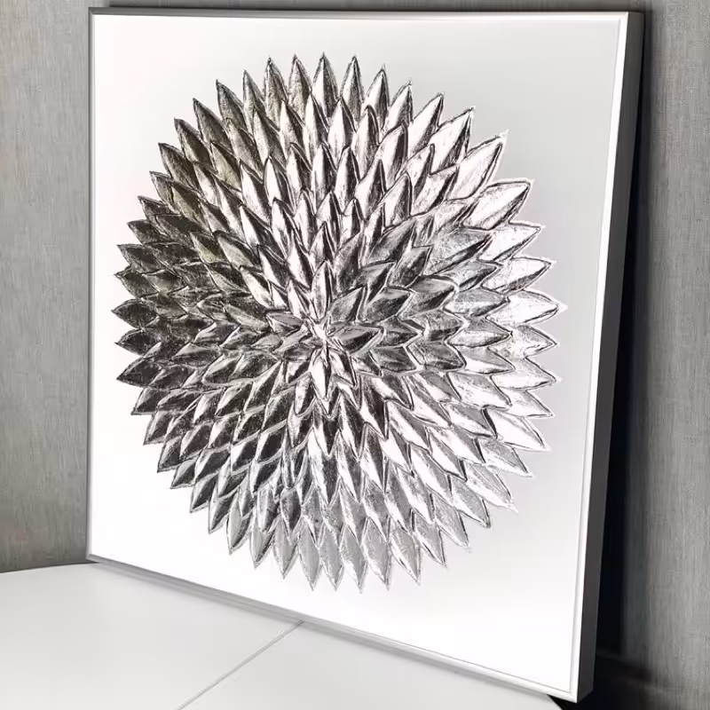 تابلو نقاشی مدرن برجسته خورشیدی با  ورق نقره ابعاد بوم 70در 70