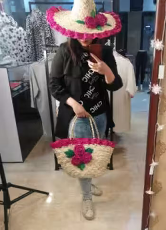 ست کلاه و سبد حصیری