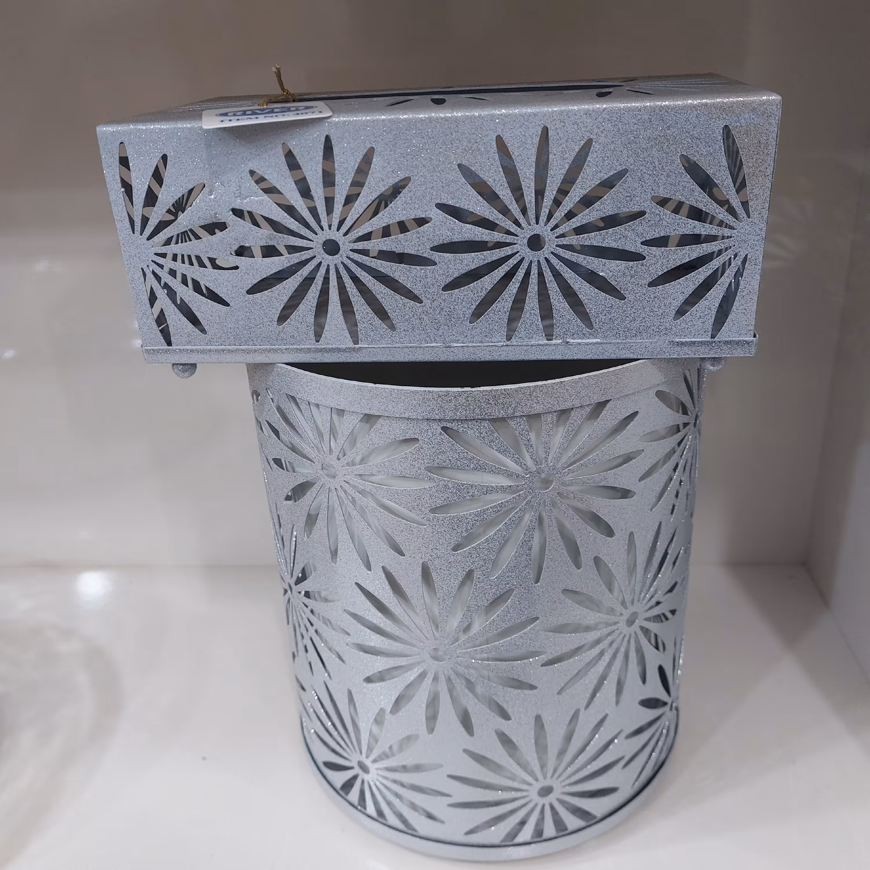 ست سطل و جا دستمالی ریور  طرح گل نقره ای اکلیلی