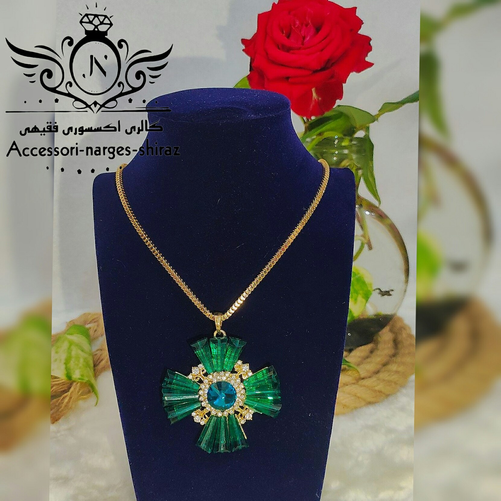 گردنبند  رو مانتویی لباسی الماس فیروزه 