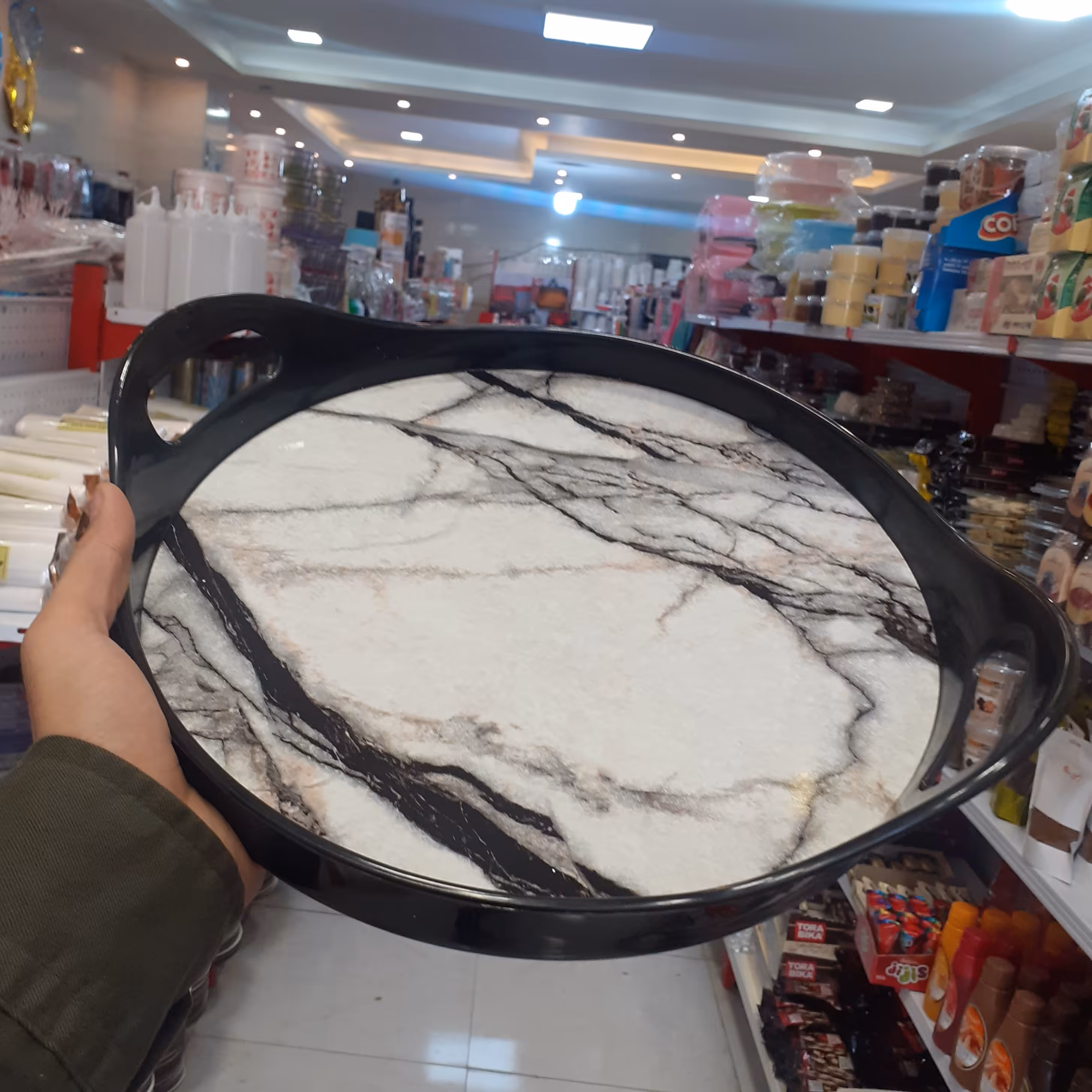 سینی پلاستیکی دسته دار طرح سنگی کیفیت اعلا