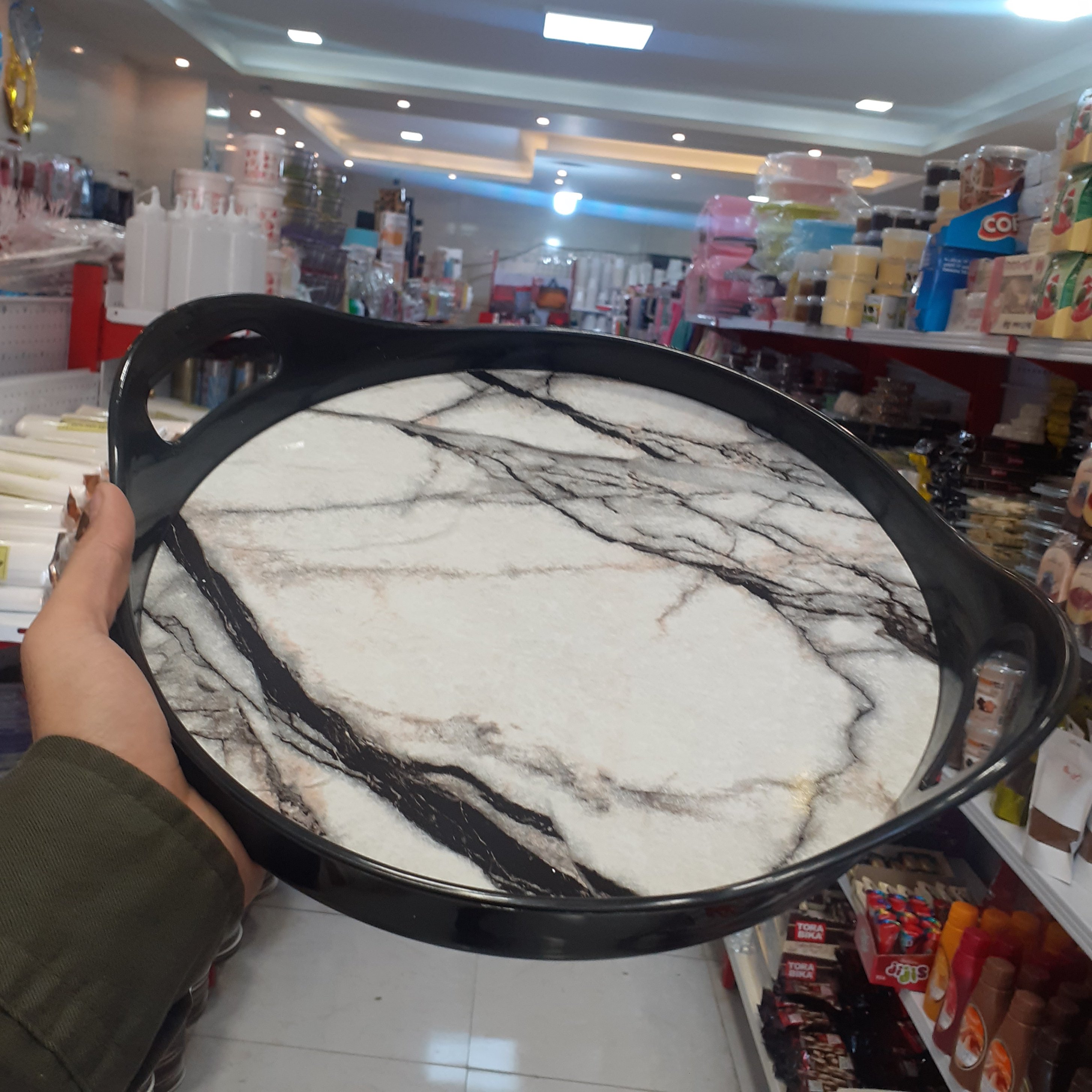 سینی پلاستیکی دسته دار طرح سنگی کیفیت اعلا