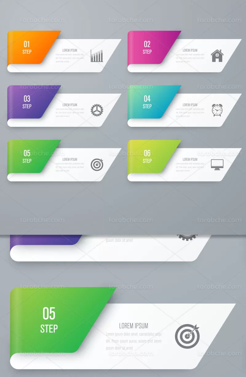 وکتور اینفوگرافیک 6 قسمتی رنگی | گرافیک با طعم تربچه