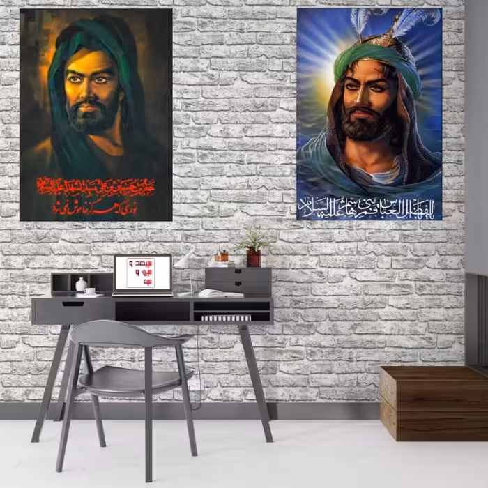 (1 عدد) کتیبه مخمل با طرح تمثال های مذهبی (امام حسین و حضرت عباس علیه السلام)