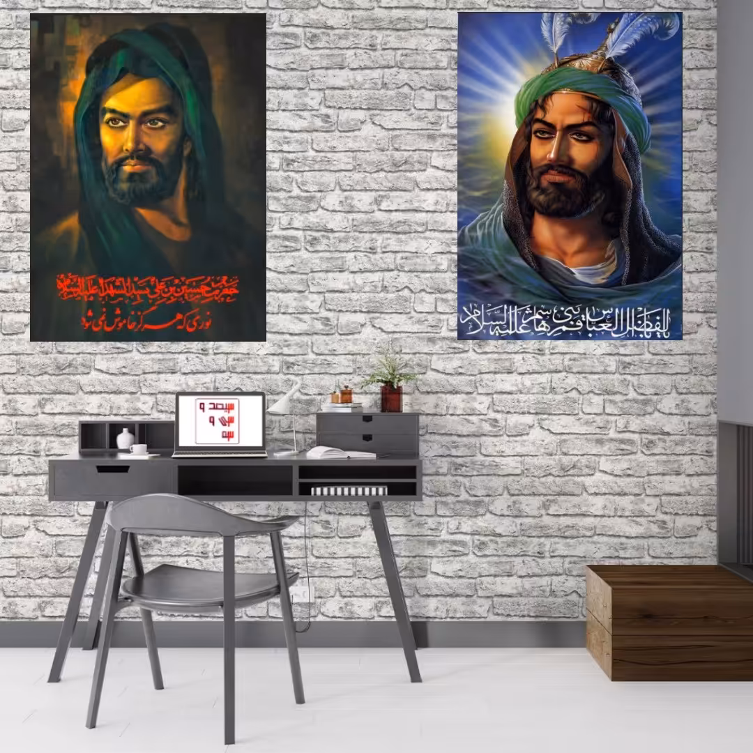 (1 عدد) کتیبه مخمل با طرح تمثال های مذهبی (امام حسین و حضرت عباس علیه السلام)