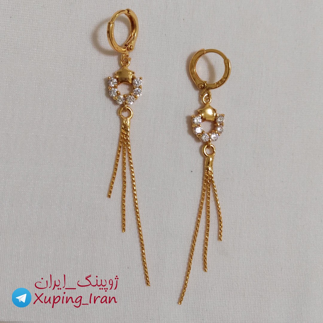 گوشواره آویز طلایی نگین دار رشته ای زنجیری مارک YSX