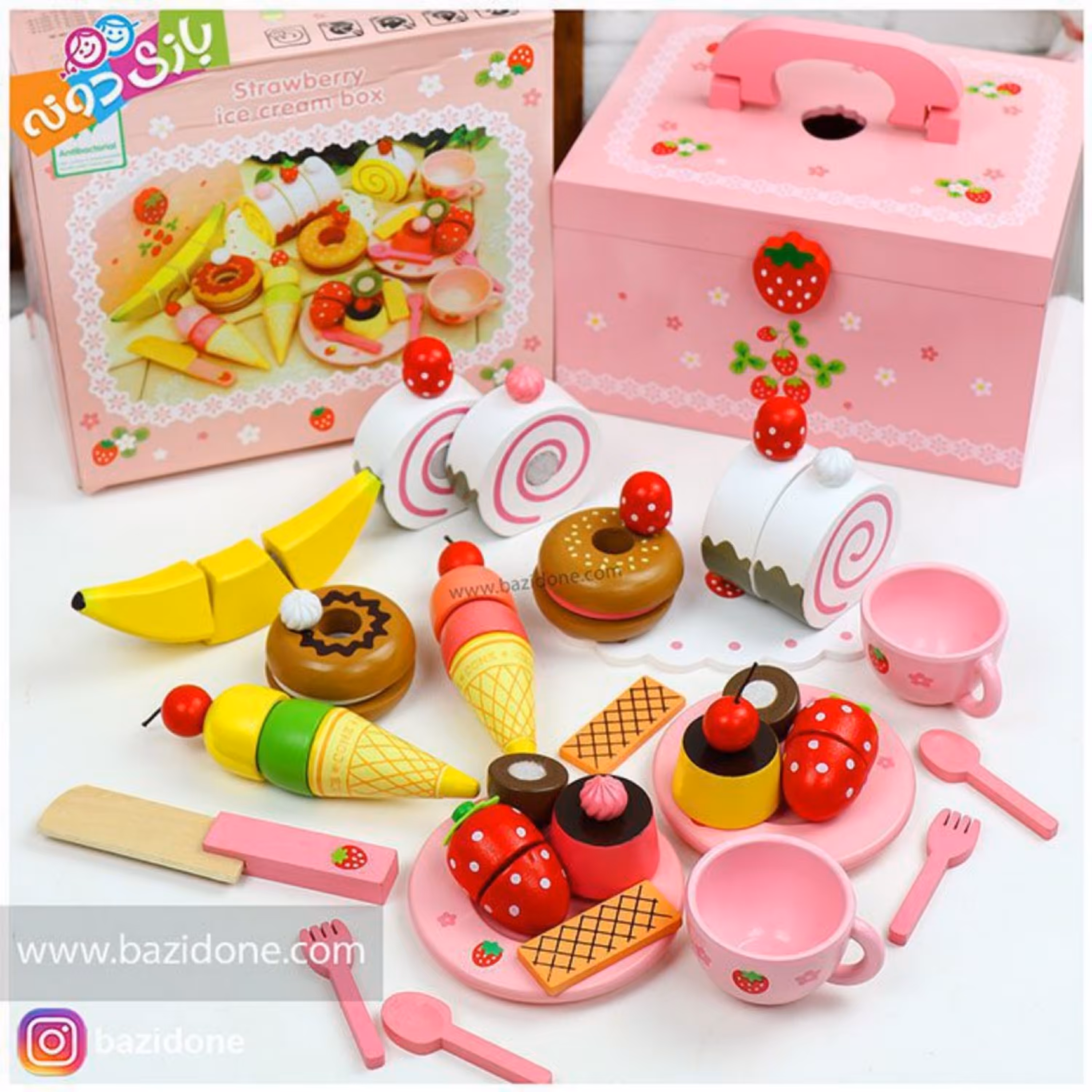 اسباب بازی عصرانه خوری چوبی رولت و میوه

