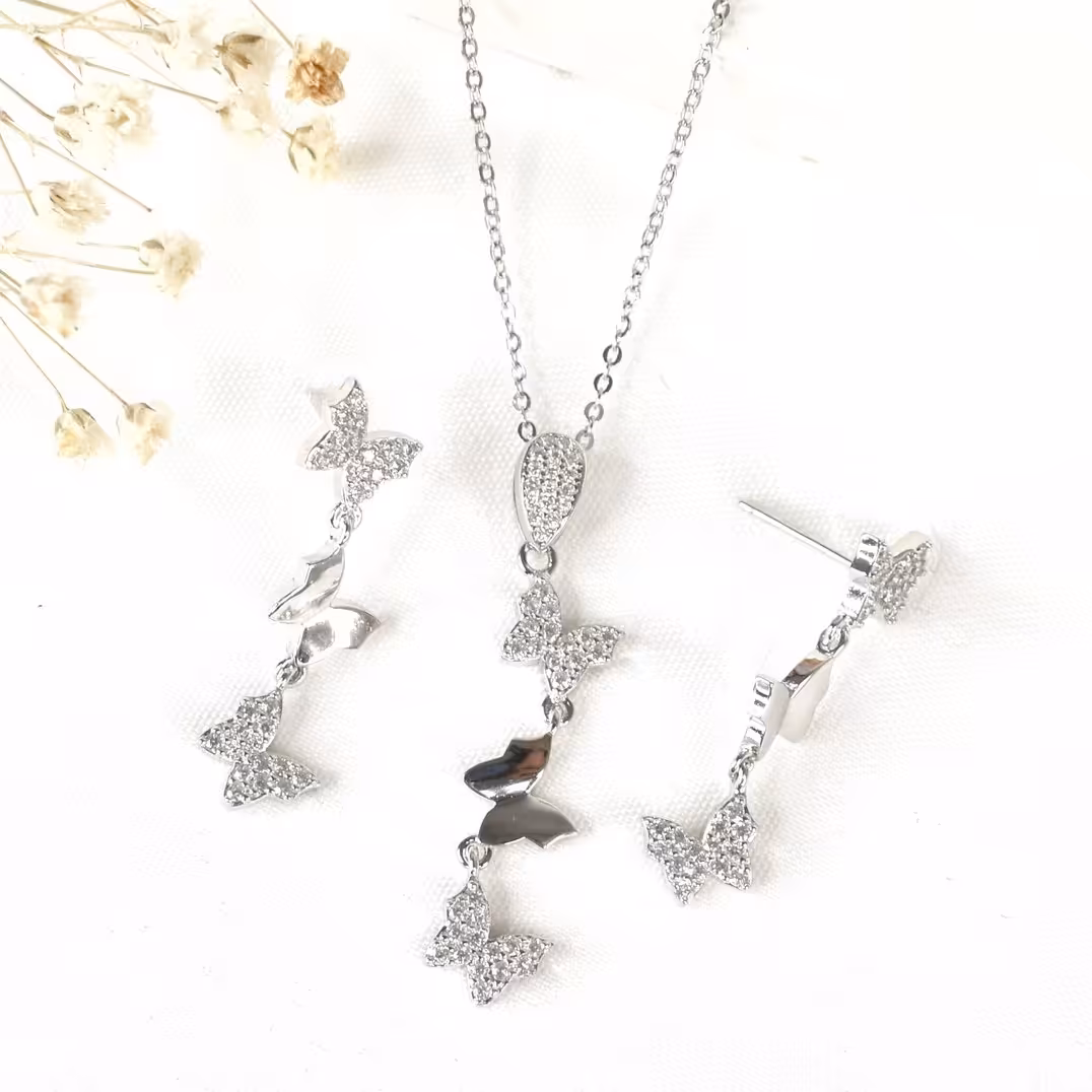 نیمست نقره آویز پروانه ای کد8495