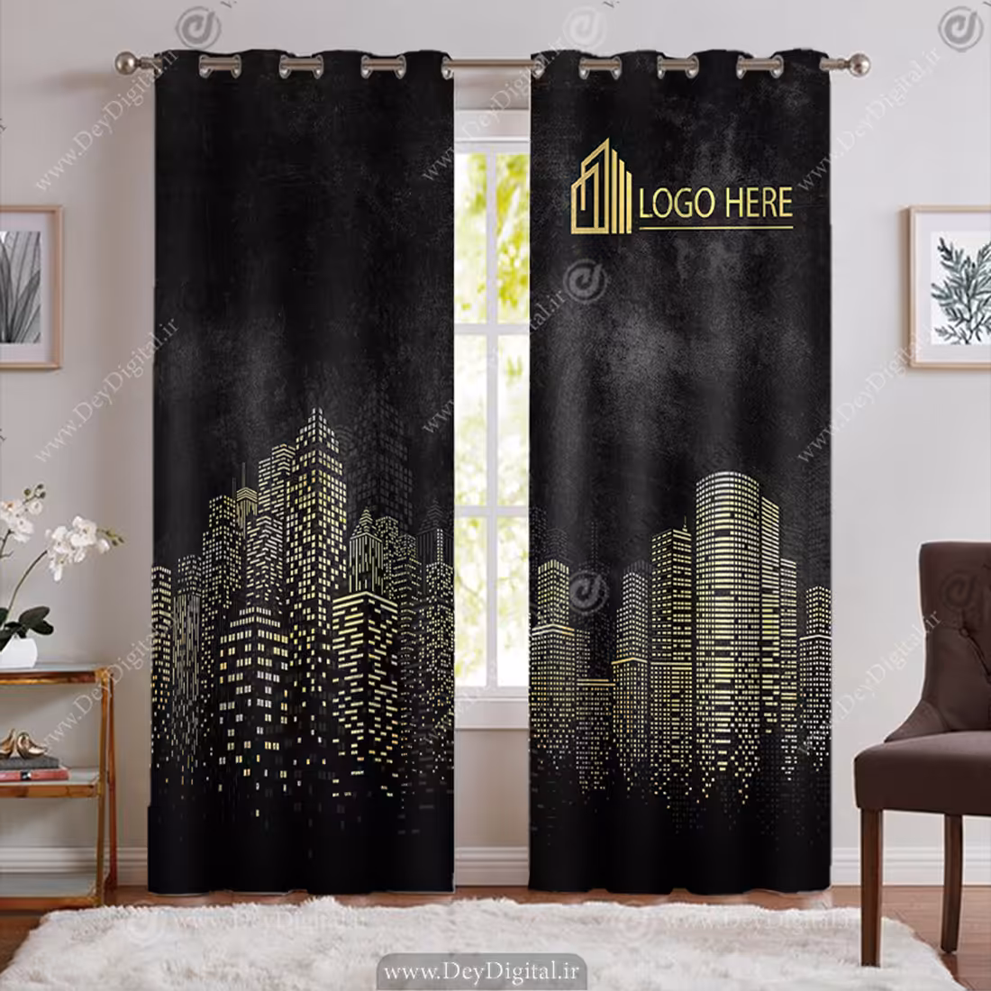 پرده مشکی طلایی طرح ساختمان برای املاک BA-6879