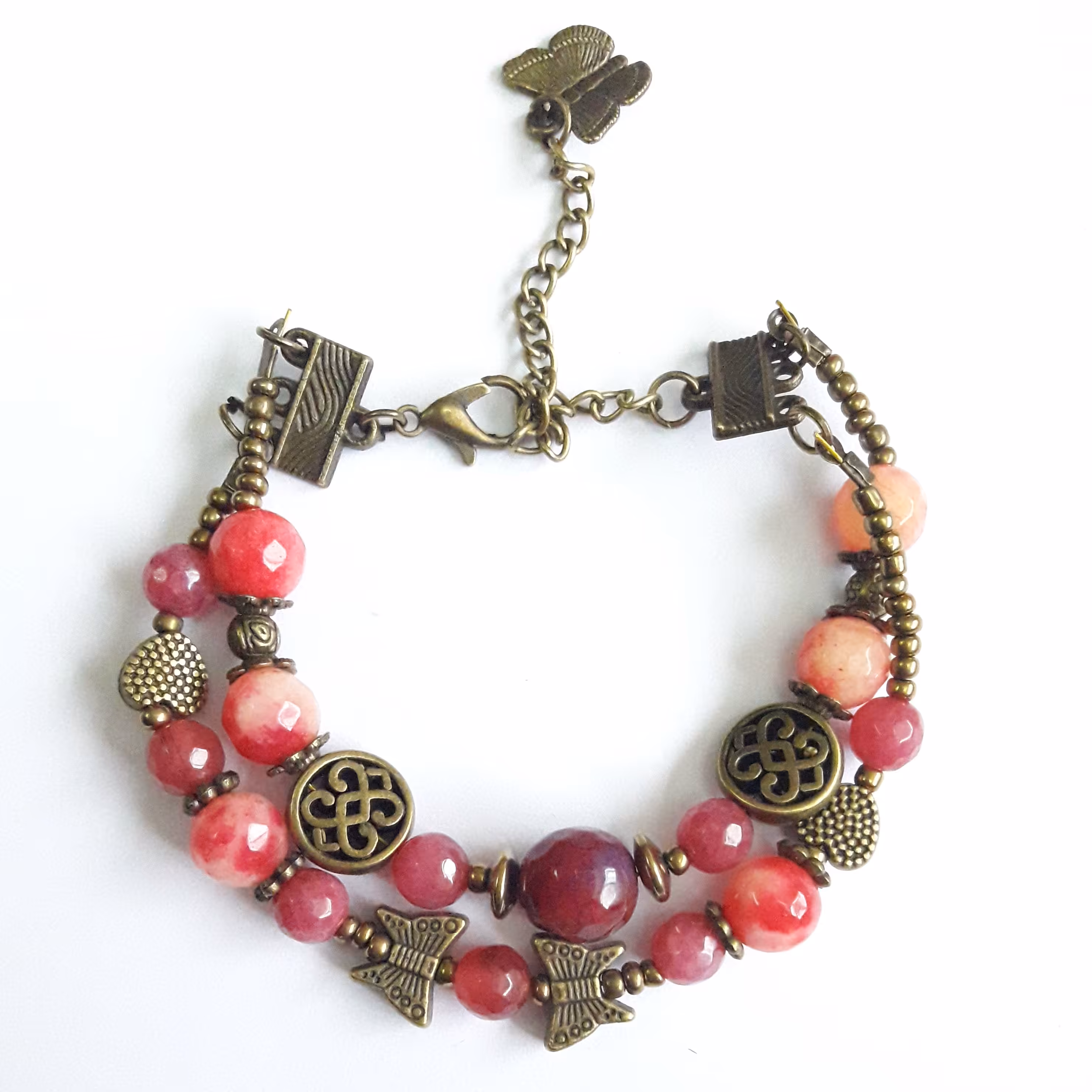 دستبند دو ردیفه عقیق قرمز