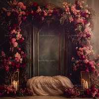 بکدراپ عروس و داماد با گل های صورتی و قرمز | گرافیک با طعم تربچه