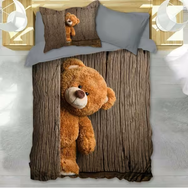 روتختی یک نفره سه بعدی طرح چوب و خرس،جنس میکروتترون ، مناسب کودک و نوجوان،برای تخت90