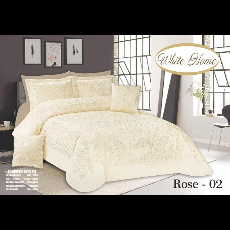 روتختی مخمل پنلی ترک درجه یک برند وایت هوم طرح رز کرم طلایی